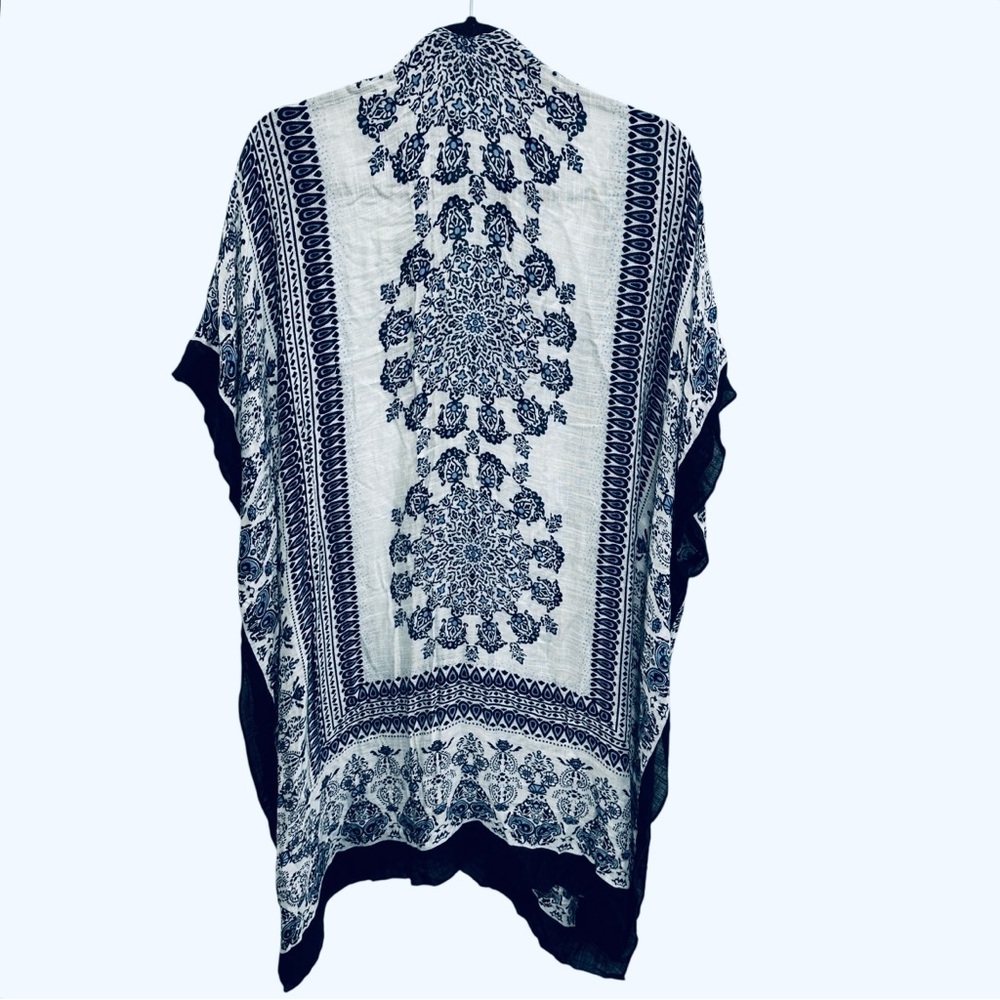 Woven Heart blue white boho kimono beach cover up flowy pool summer vacation - Picture 9 of 13